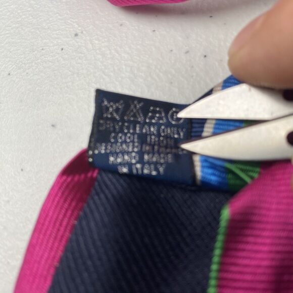 BREUER Men's Silk Necktie ITALY Hand Made Designer STRIPED Pink/Blue/Green EUC - Picture 6 of 8